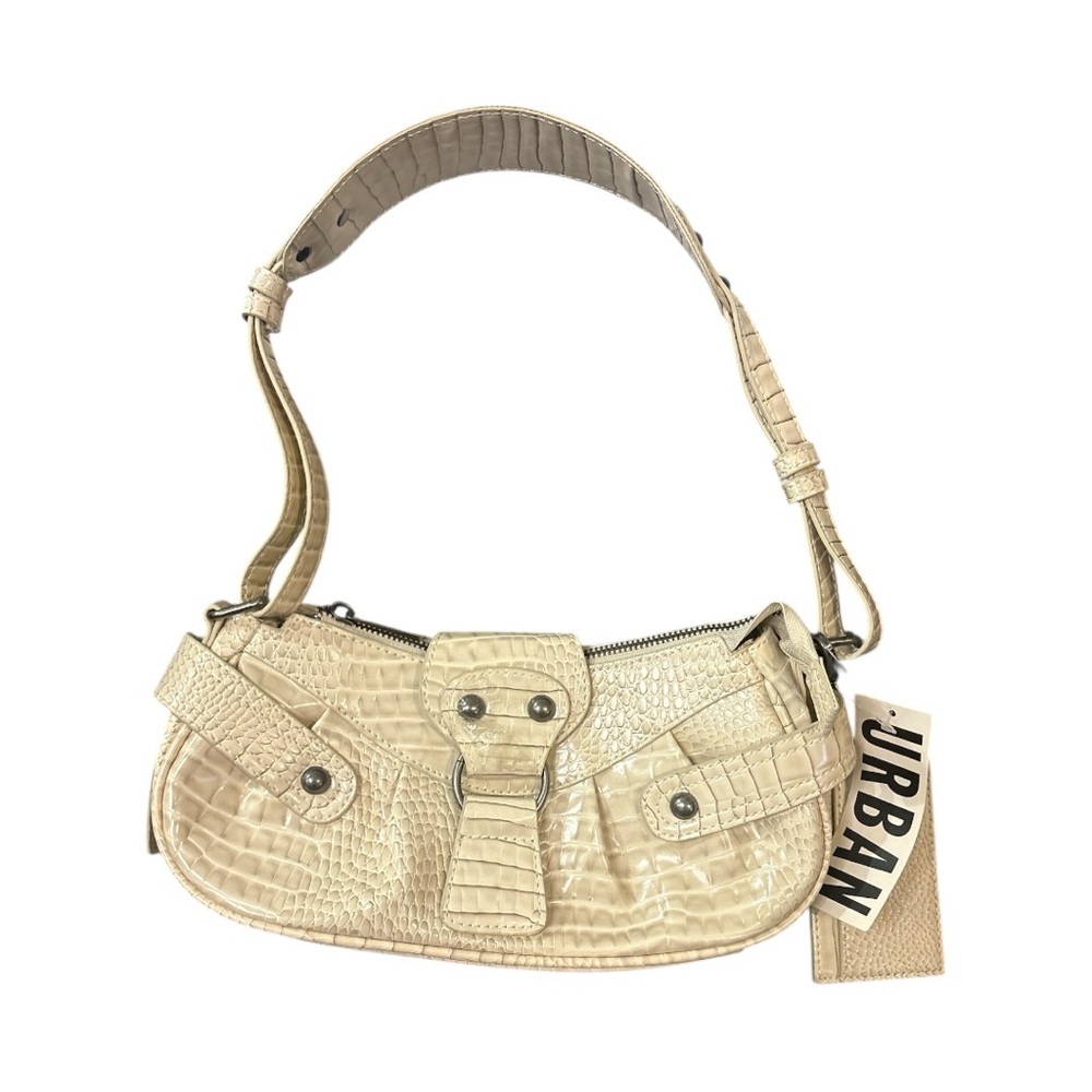 UO NEW Mini Y2K Biker Shoulder Bag Ivory Faux Leather Shoulder Strap Buckle